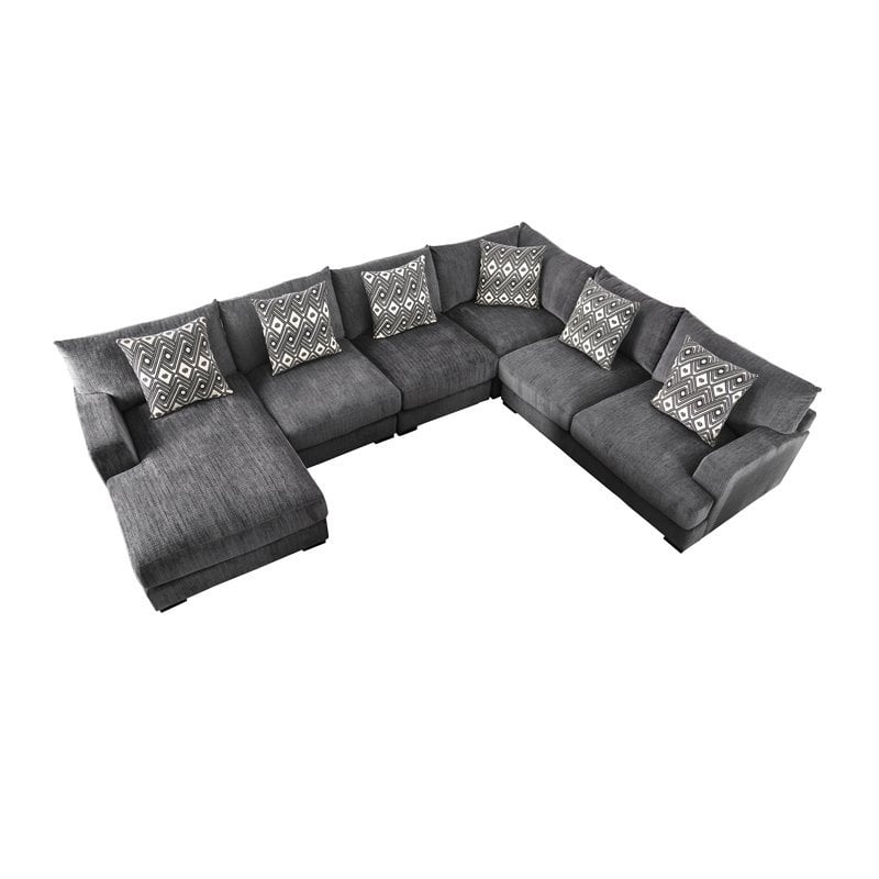 Furniture of America Turnstein Contemporary Chenille U-Shape Sectional in Gray