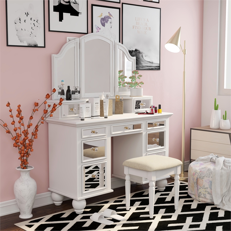 Furniture of America Diane Contemporary Wood 3-Piece Vanity Set in White