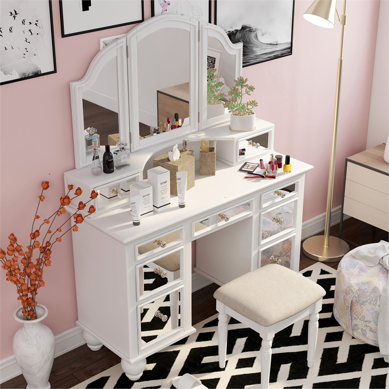 Furniture of America Diane Contemporary Wood 3-Piece Vanity Set in White