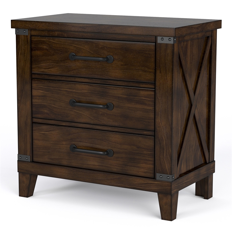Furniture of America Andrew Rustic Wood 3-Drawer Nightstand in Dark Walnut