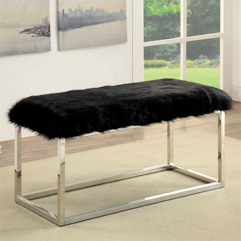 Furniture of America Olympic Contemporary Fabric Padded Long Bench in Black