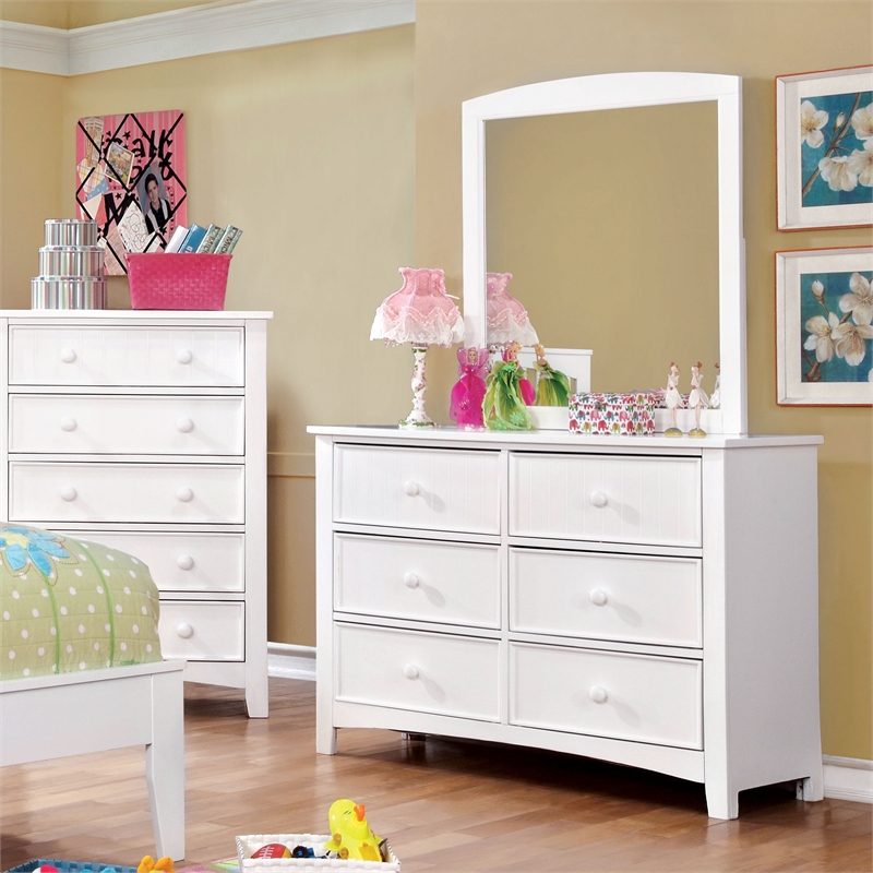 Furniture of America Dimanche Solid Wood Dresser and Mirror in White
