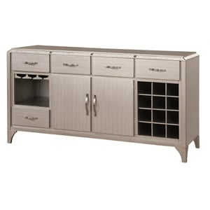 Furniture of America Desi Wood Dining Buffet Cabinet with Wine Rack in Silver