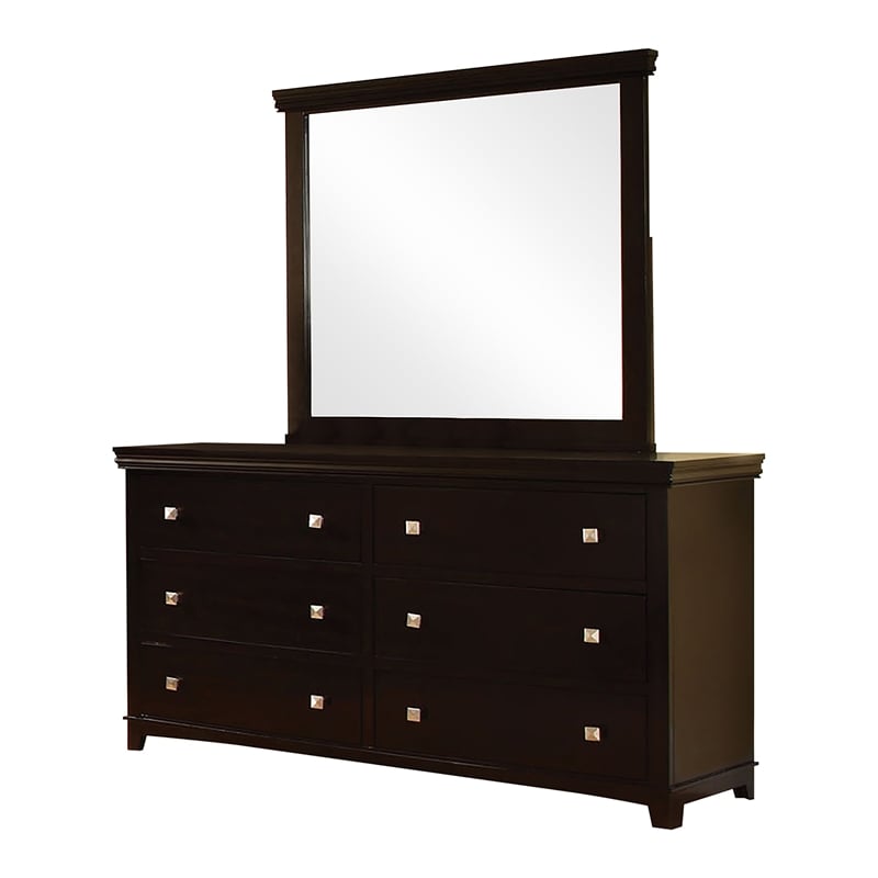 Furniture of America Brighton 2-Piece Solid Wood Dresser and Mirror in Espresso