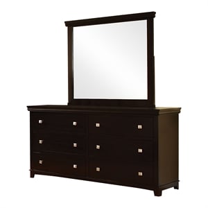 Furniture of America Brighton 2-Piece Solid Wood Dresser and Mirror in Espresso