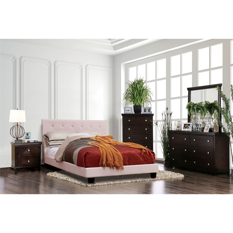 Furniture of America Brighton 2-Piece Solid Wood Dresser and Mirror in Espresso