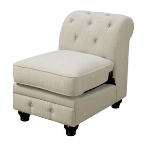 Furniture of America Caelan Fabric Tufted Armless Chair in Ivory