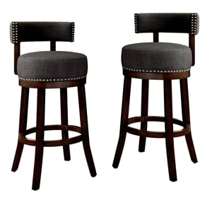 Furniture of America Kalin Fabric 29&quot Swivel Bar Stool in Gray (Set of 2)