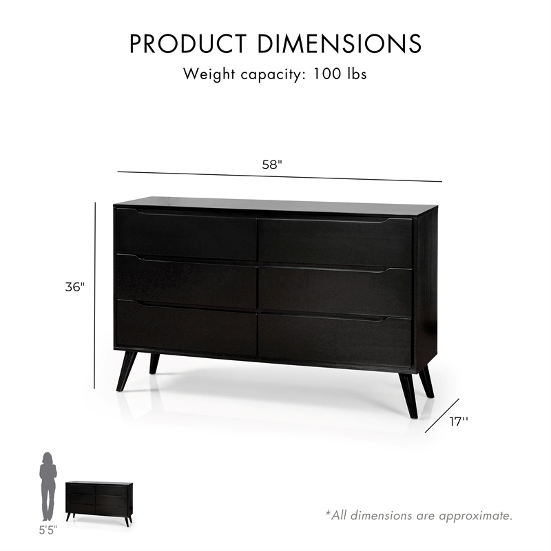 FOA Belkor 4pc Black Wood Bedroom Set - Queen+Nightstand+Dresser+Oval Mirror