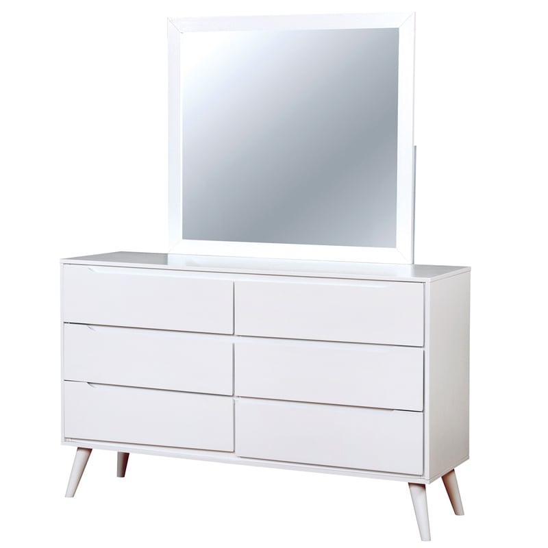 FOA Belkor 4pc White Wood Bedroom Set - Queen+Nightstand+Dresser+Mirror
