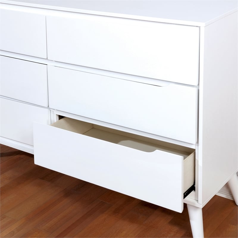 FOA Belkor 4pc White Wood Bedroom Set - Queen+Nightstand+Dresser+Mirror