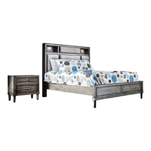 FOA Cartagena 2pc Gray Solid Wood Bedroom Set- Cal King + 1 Nightstand