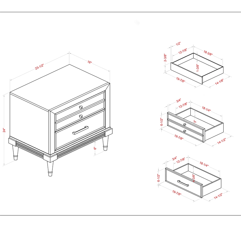 FOA Cartagena 3pc Gray Solid Wood Bedroom Set- Cal King + Nightstand + Chest