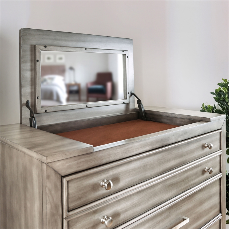 FOA Cartagena 3pc Gray Solid Wood Bedroom Set- Cal King + Nightstand + Chest