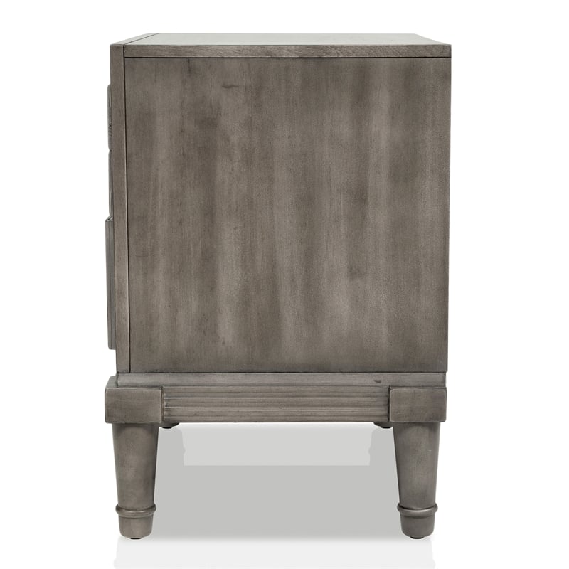 FOA Cartagena 4pc Gray Solid Wood Bedroom Set-Cal King+Nightstand+Dresser+Mirror