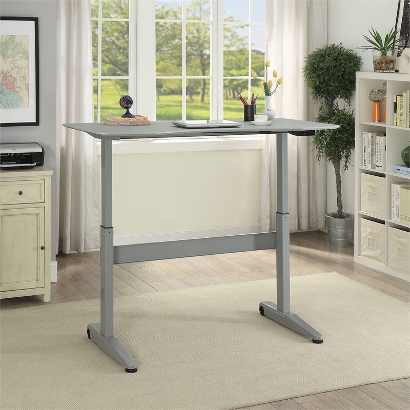 Furniture of America Glenda Metal Adjustable Long Standing Desk in Gray