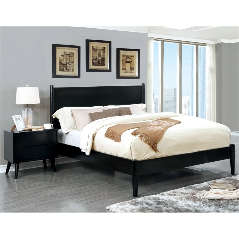 FOA Belkor 2-Piece Black Solid Wood Bedroom Set - Cal King + Nightstand