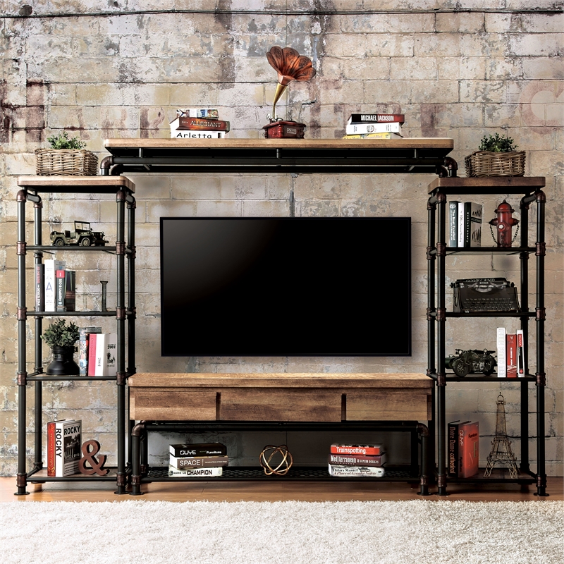 Furniture of America Cyprinus Metal 4-Piece Entertainment Center in Black