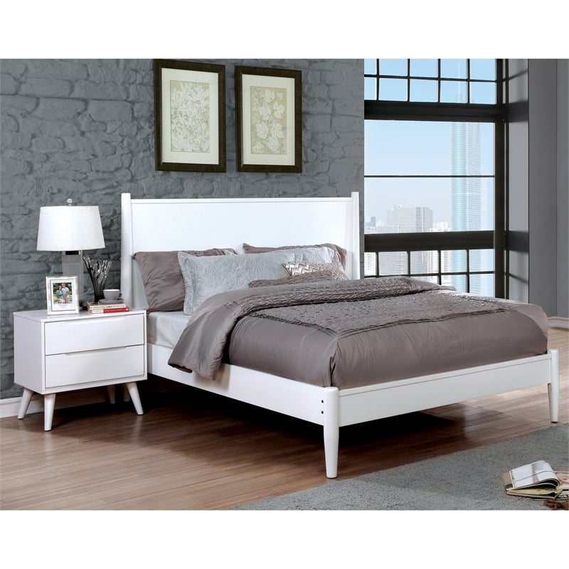 FOA Belkor 2-Piece White Solid Wood Bedroom Set - King + Nightstand