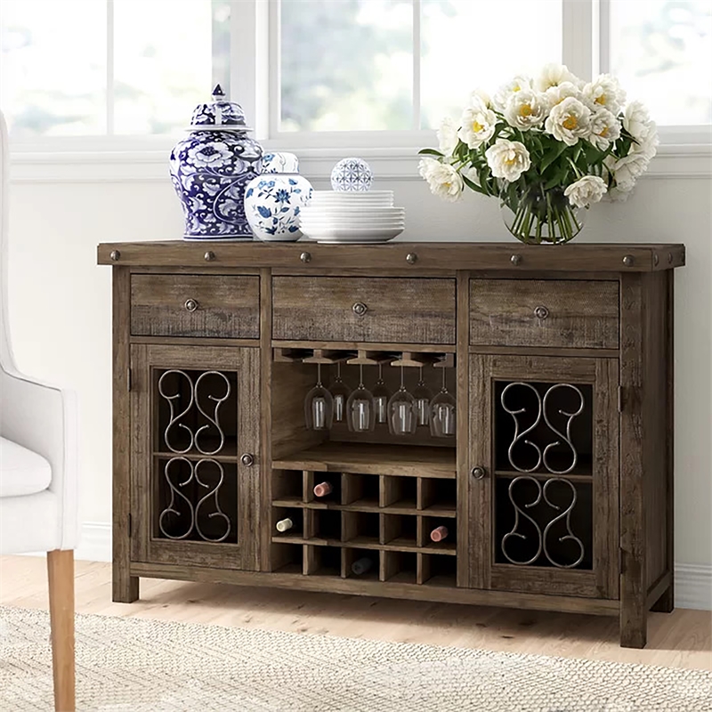 Furniture of America Arlyne Wood Wine Storage Buffet Server in Rustic Walnut