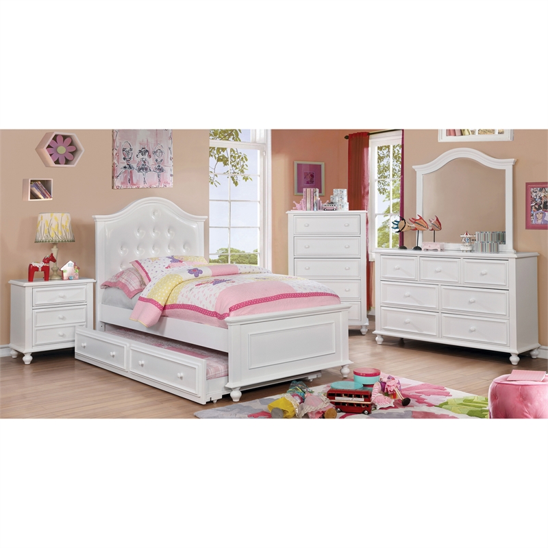 Furniture of America Noell Full Bed with Faux Leather Headboard in White