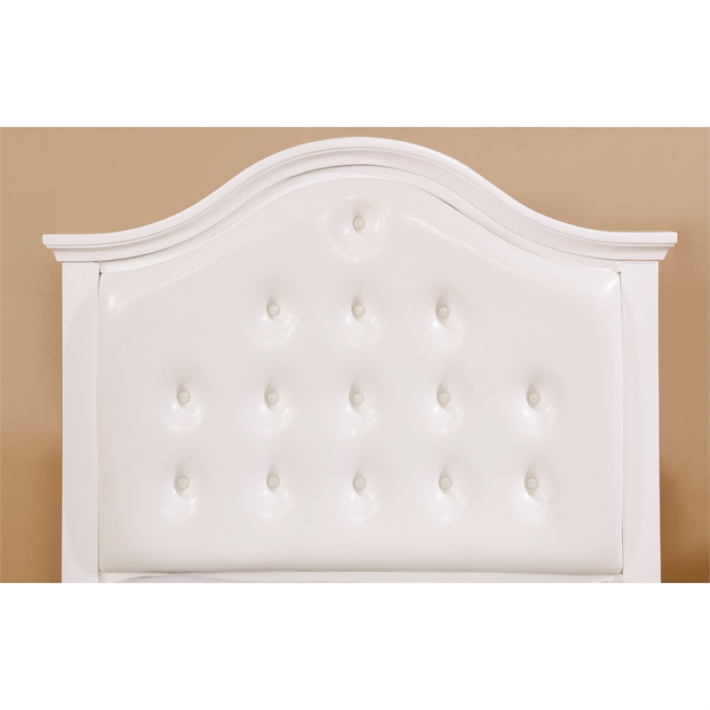 Noell Twin Bed with Faux Leather Headboard in White