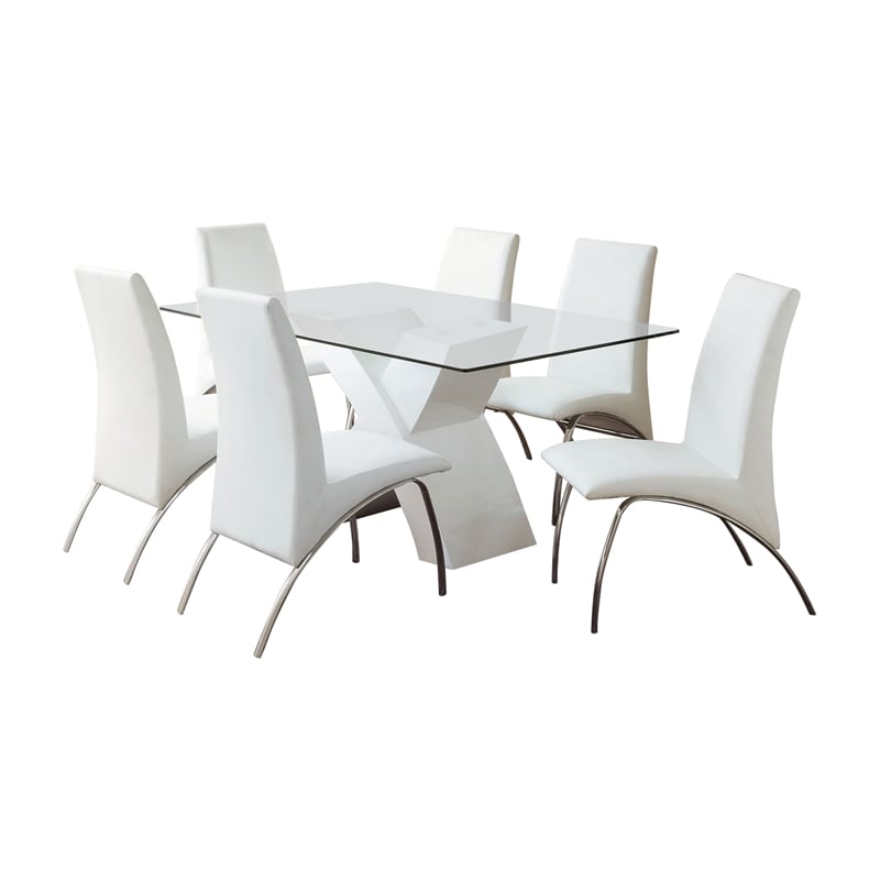 Furniture of America Duell Contemporary 7-Piece Wood Dining Set in White