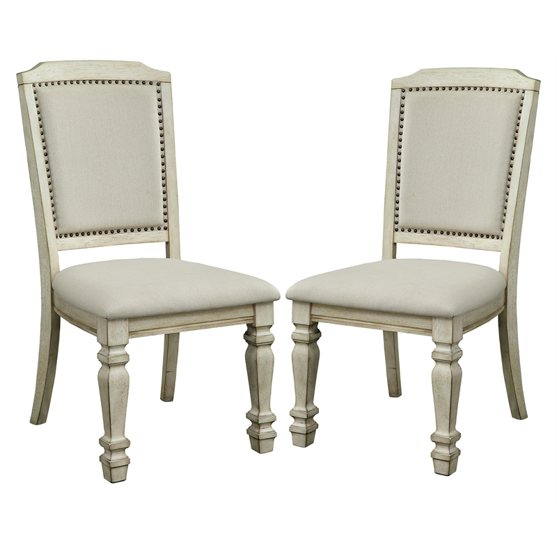 Furniture of America Gaines Fabric Padded Side Chair in Antique White (Set of 2)