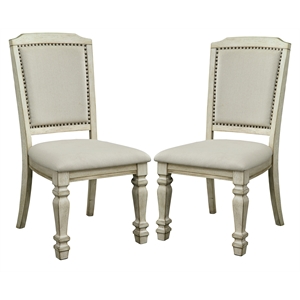 Furniture of America Gaines Fabric Padded Side Chair in Antique White (Set of 2)
