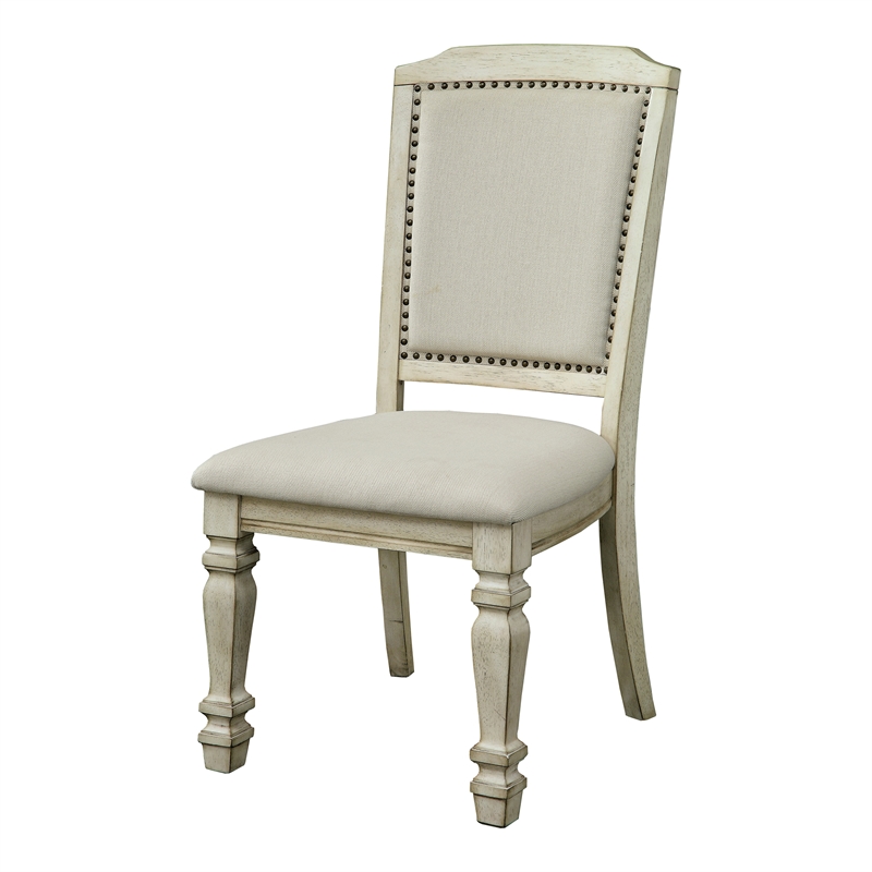 Furniture of America Gaines Fabric Padded Side Chair in Antique White (Set of 2)