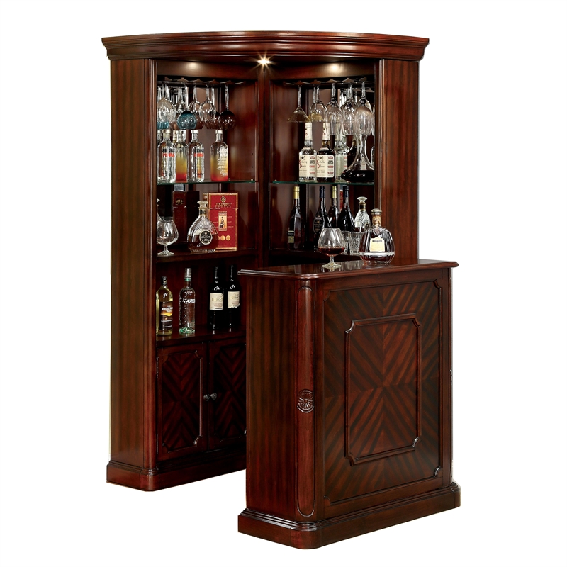Furniture of America Myron Traditional 2-Piece Wood Home Bar Set in Cherry