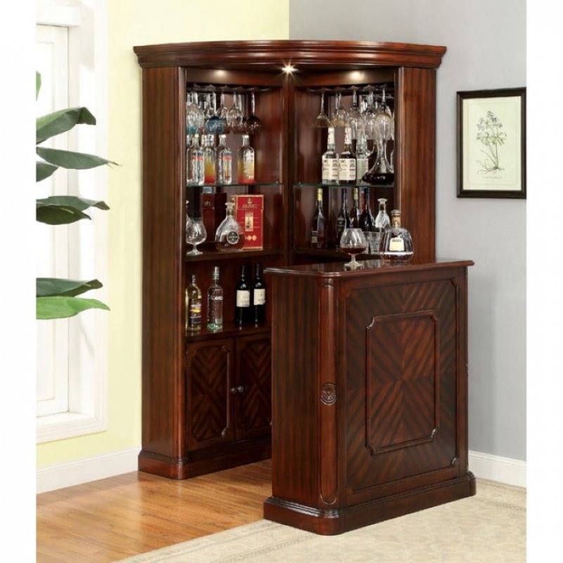 Furniture of America Myron Traditional 2-Piece Wood Home Bar Set in Cherry