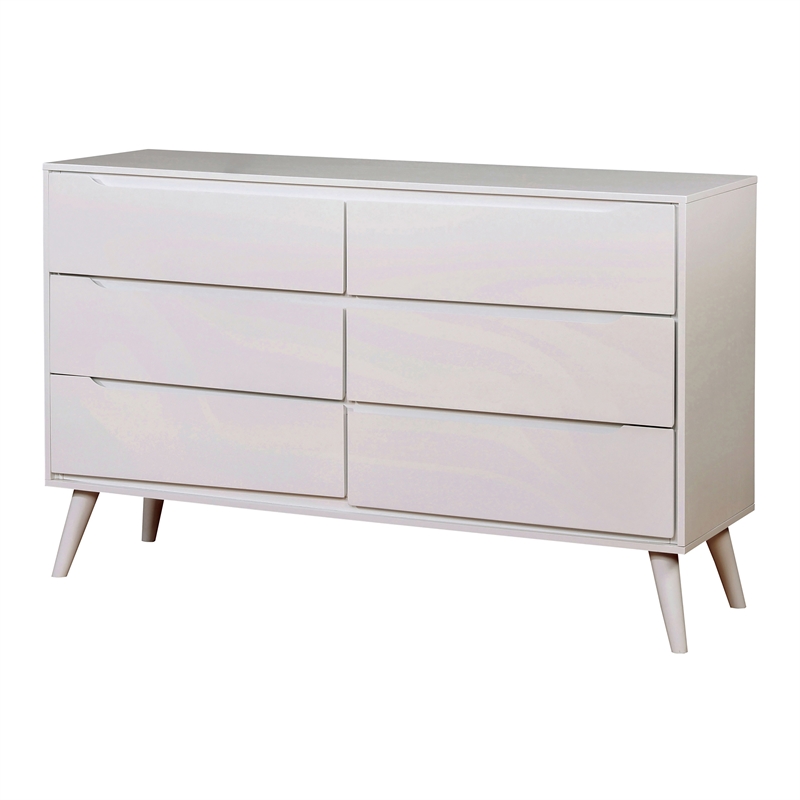 Furniture of America Belkor Mid-Century Modern Wood 6-Drawer Dresser in White