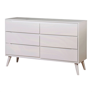 Furniture of America Belkor Mid-Century Modern Wood 6-Drawer Dresser in White