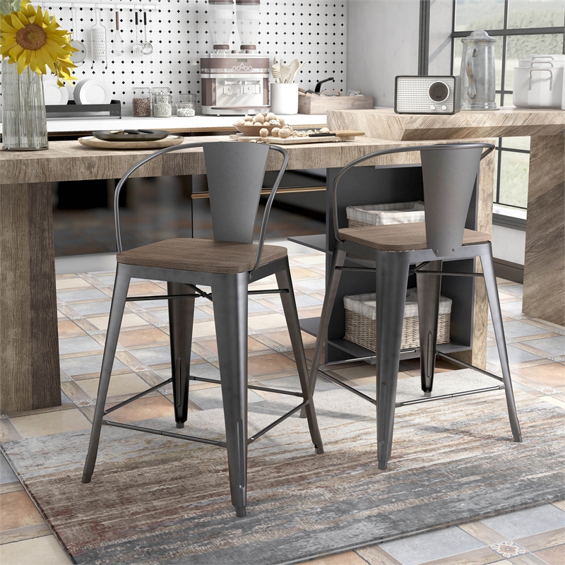 Furniture of America Mayfield Metal Counter Stool in Dark Bronze (Set of 2)