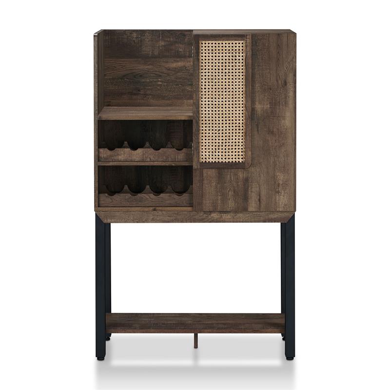 Furniture of America Maklin Wood 8-Bottle Wine Cabinet in Reclaimed Oak