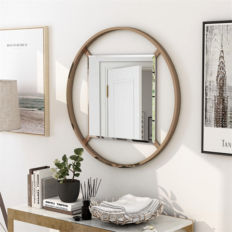 Furniture of America Norman Metal Frame Beveled Wall Mirror in Gold Champagne