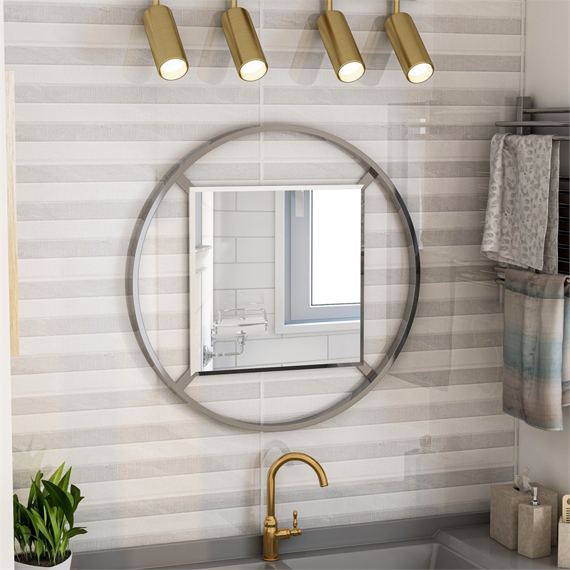 Furniture of America Norman Metal Frame Beveled Wall Mirror in Chrome