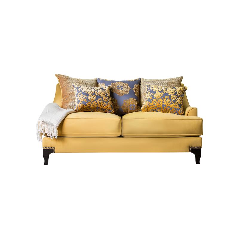 Furniture of America Charlette Traditional Fabric 2-Piece Sofa Set in Gold