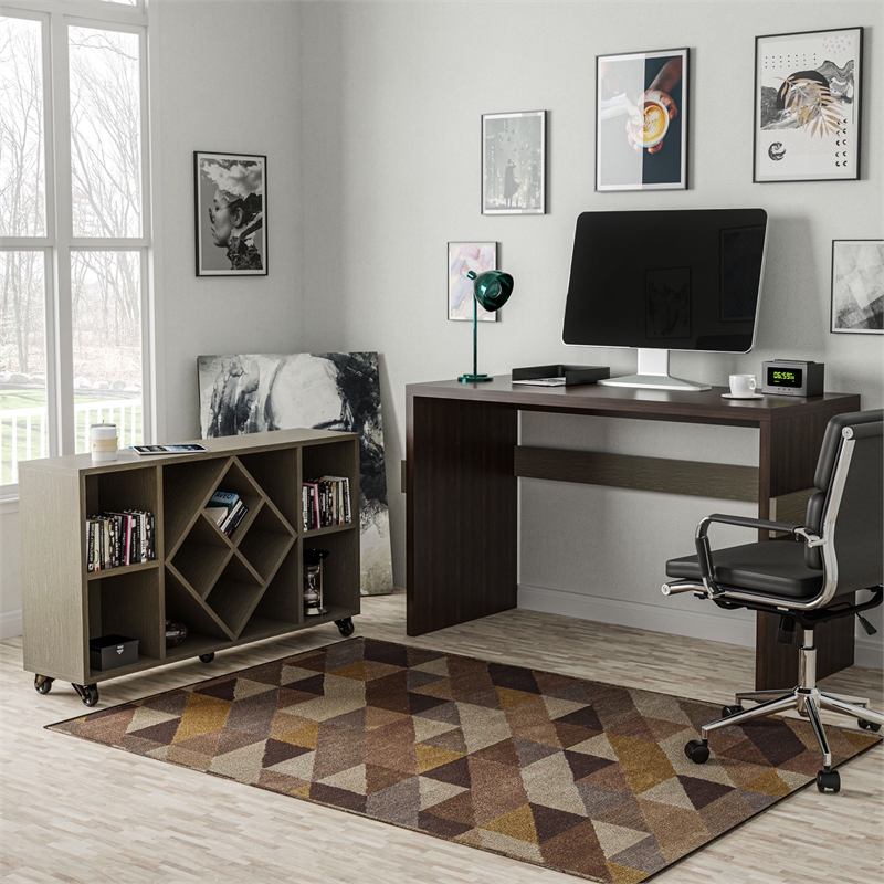 FOA Minshew Solid Wood 2-Piece Convertible Desk with Bookcase Set in Brown