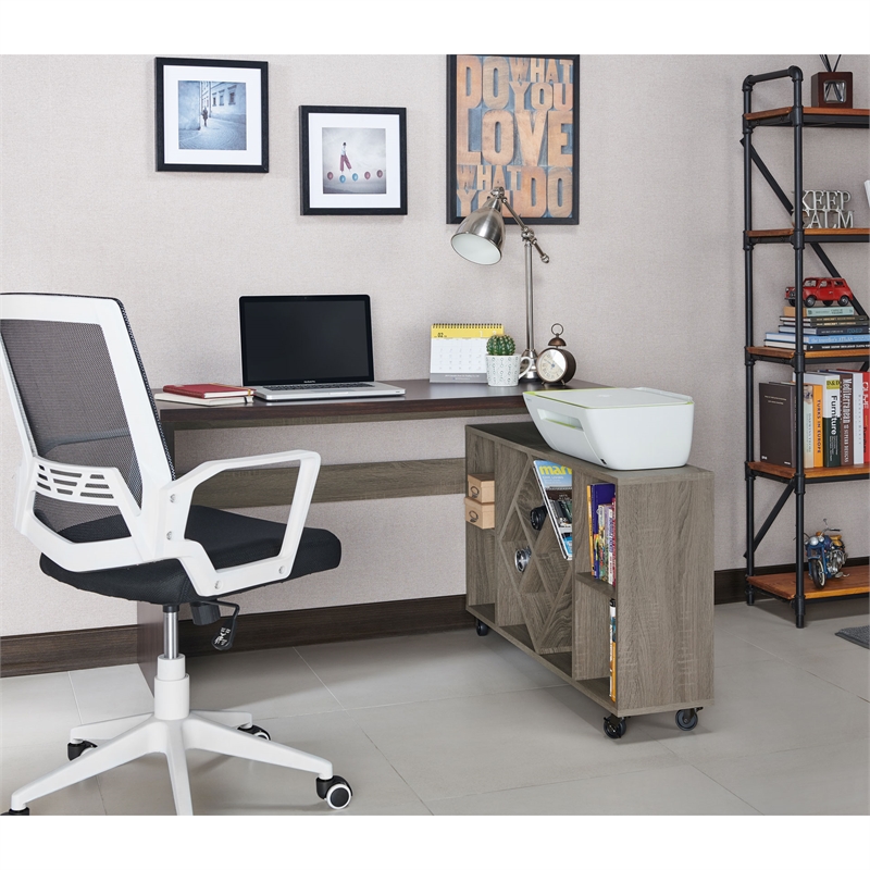 FOA Minshew Solid Wood 2-Piece Convertible Desk with Bookcase Set in Brown