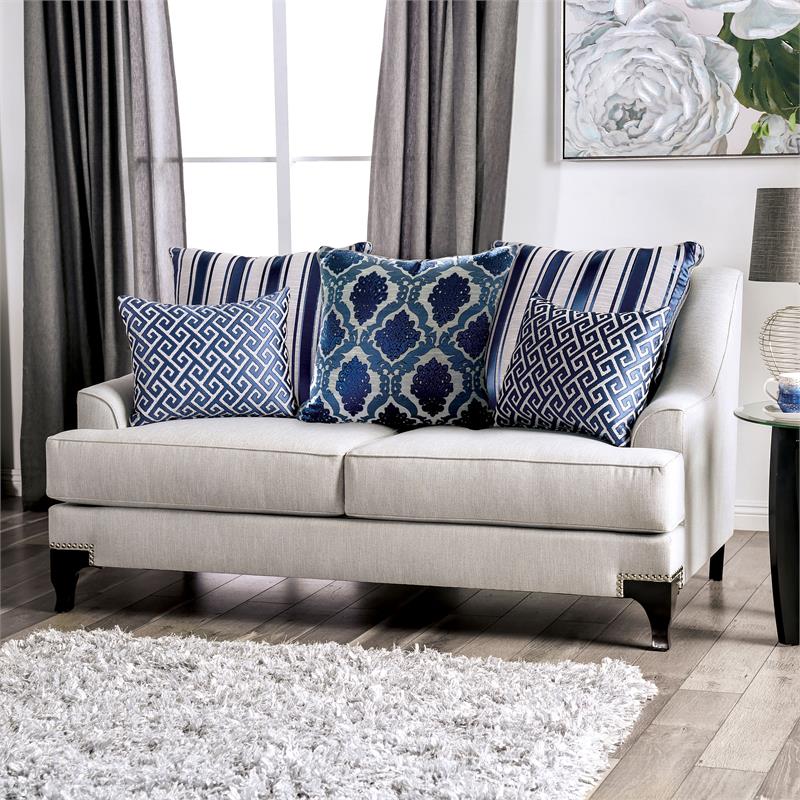 Furniture of America Allyson Transitional Chenille Loveseat in Light Gray