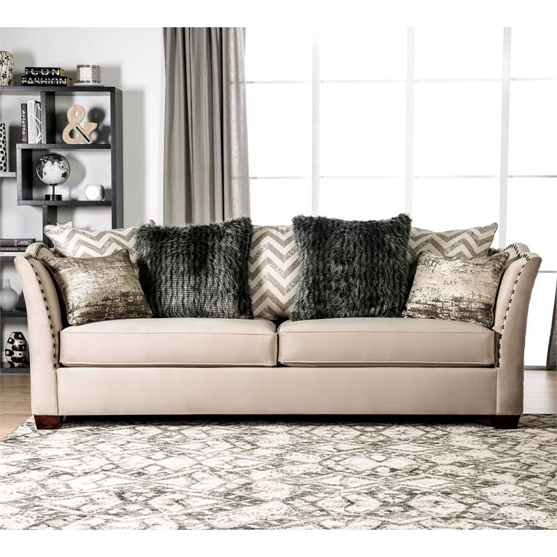 Furniture of America Keinisha Transitional Fabric Sofa in Beige