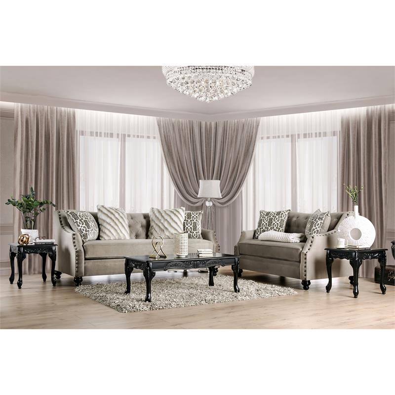 Furniture of America Felicity Chenille Tufted Loveseat in Light Brown