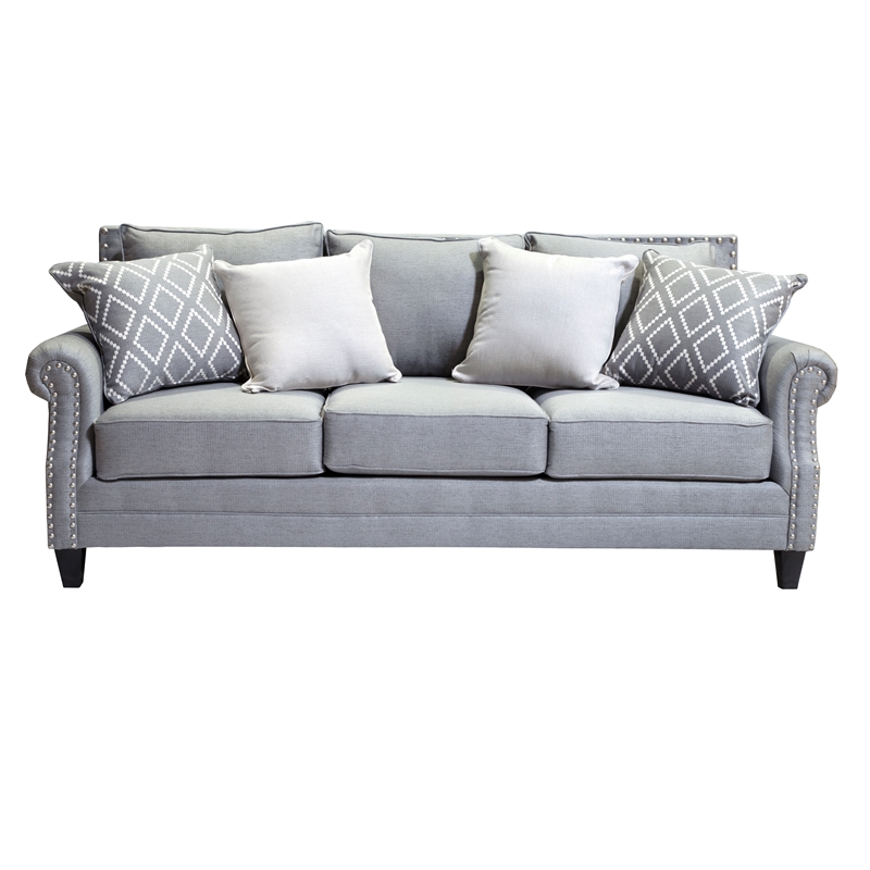 Furniture of America Hanson Fabric Nailhead Trim 2-Piece Sofa Set in Gray