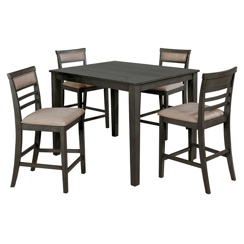 Furniture of America Alyssum Wood 5-Piece Counter Dining Set in Weathered Gray
