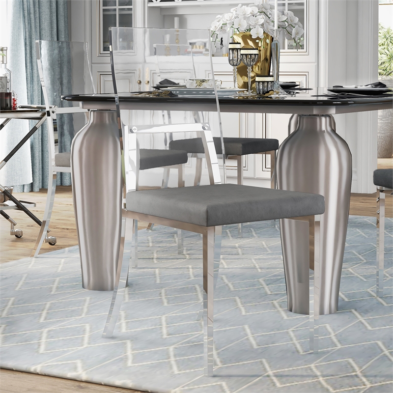 Furniture of America Hartly Metal Padded Dining Chair in Chrome (Set of 2)