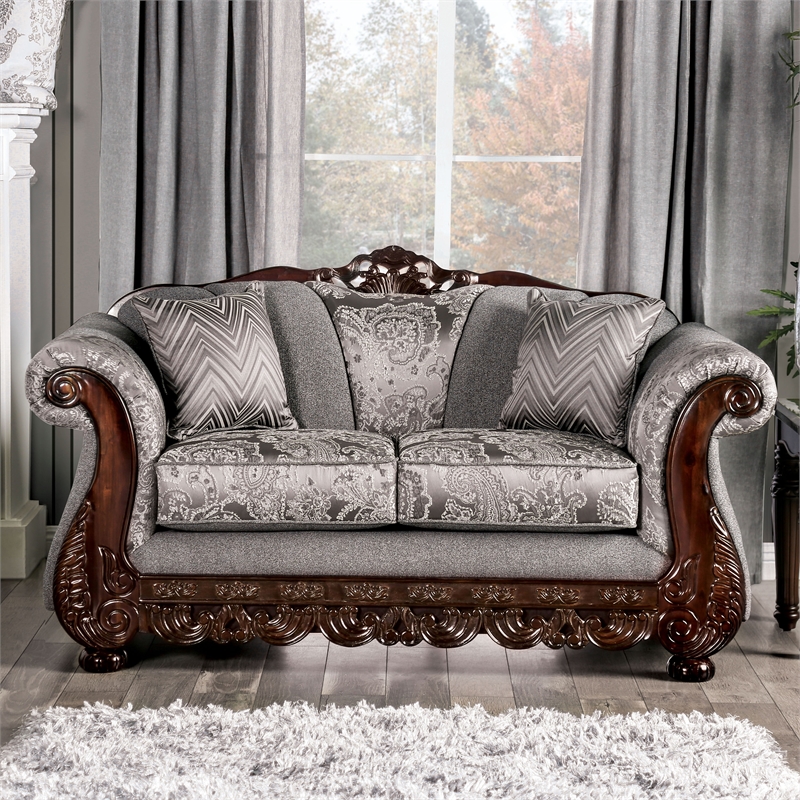 Furniture of America Eston Traditional Chenille Upholstered Loveseat in Gray