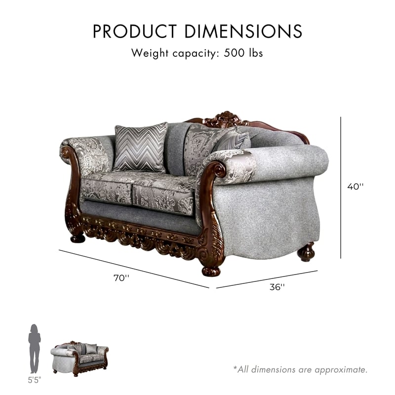 Furniture of America Eston Traditional Chenille Upholstered Loveseat in Gray