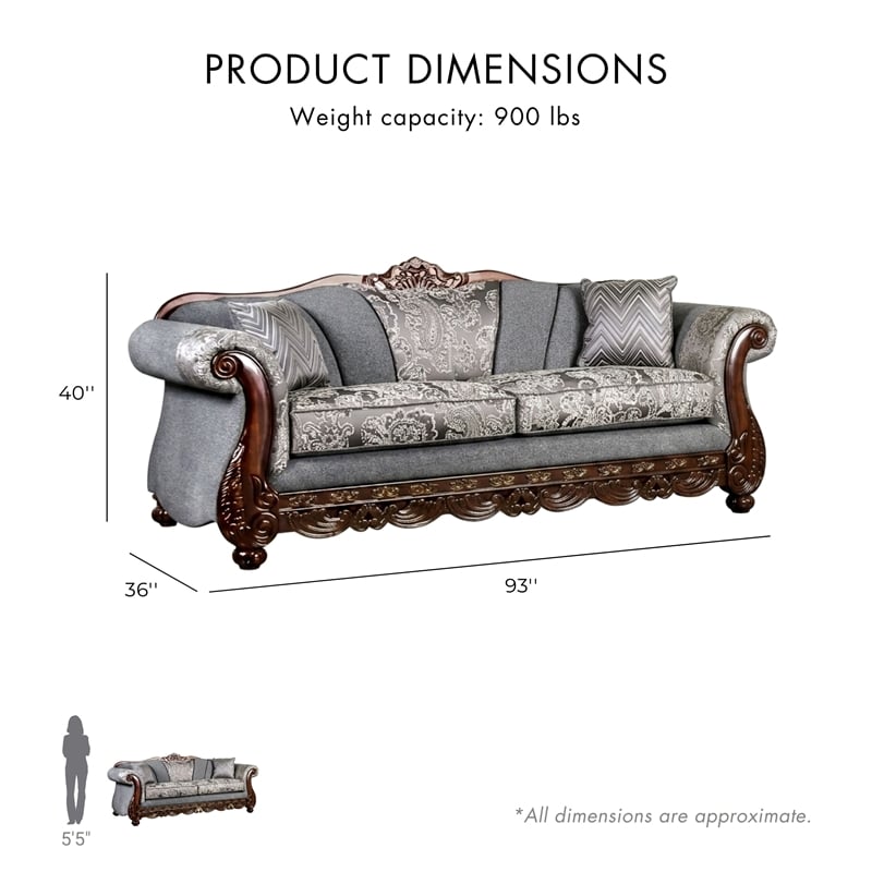 Furniture of America Eston Traditional Chenille Upholstered Sofa in Gray